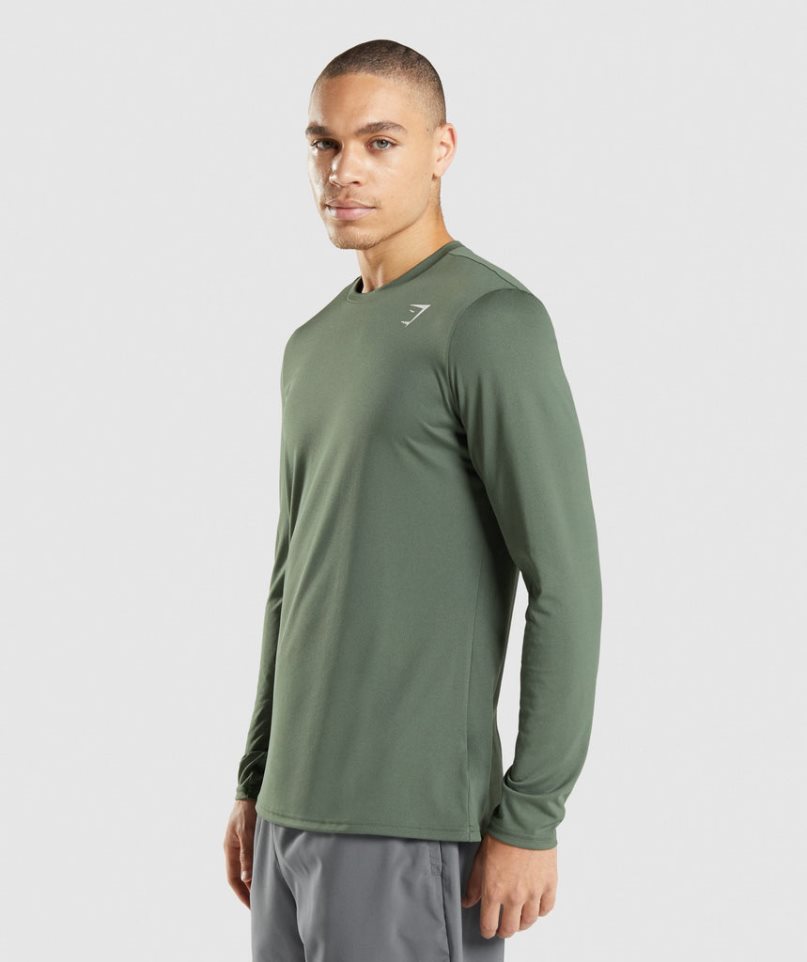 Koszulki Gymshark Arrival Long Sleeve Męskie Zielone | PL 709FIT